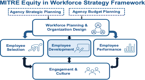 A flow chart describing the MITRE Equity in Workforce Strategy Framework