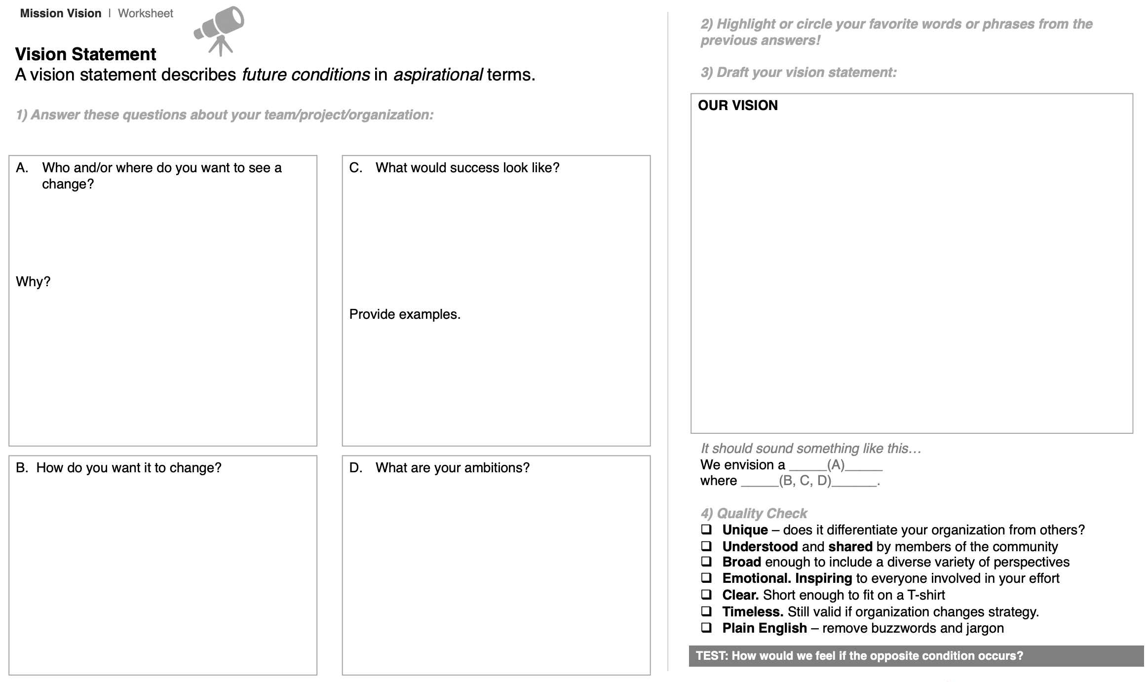 A screenshot of the Innovation Toolkit Mission & Vision Canvas